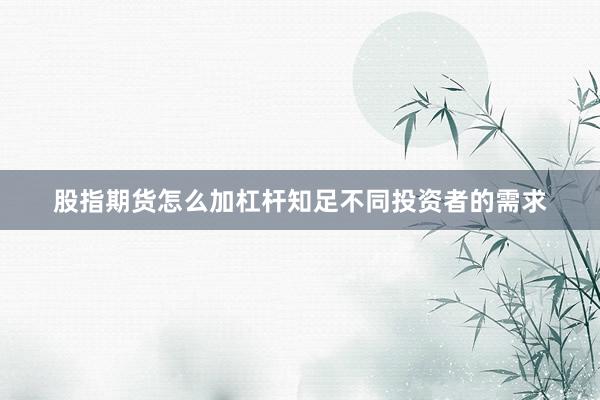 股指期货怎么加杠杆知足不同投资者的需求