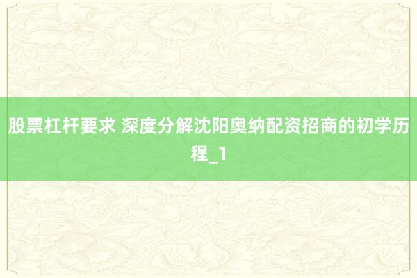 股票杠杆要求 深度分解沈阳奥纳配资招商的初学历程_1