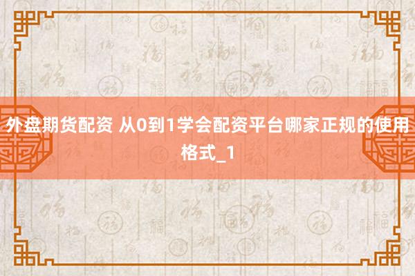 外盘期货配资 从0到1学会配资平台哪家正规的使用格式_1